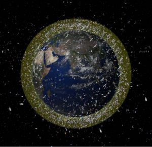 This computer illustration depicts the density of space junk around Earth in low-Earth orbit. (Image: © ESA)