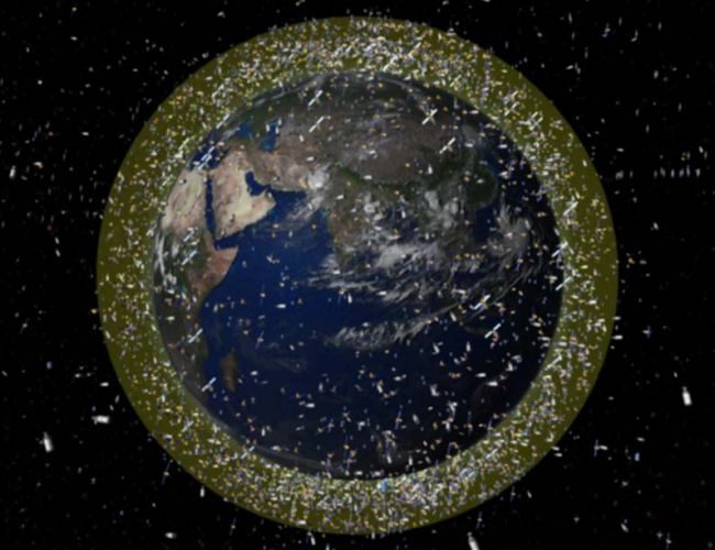 This computer illustration depicts the density of space junk around Earth in low-Earth orbit. (Image: © ESA)