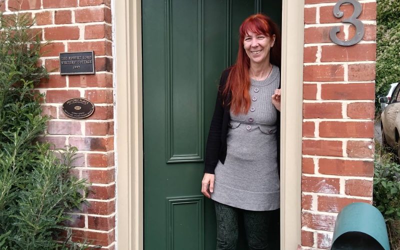 Helen at the Robert Lord Writer's Cottage